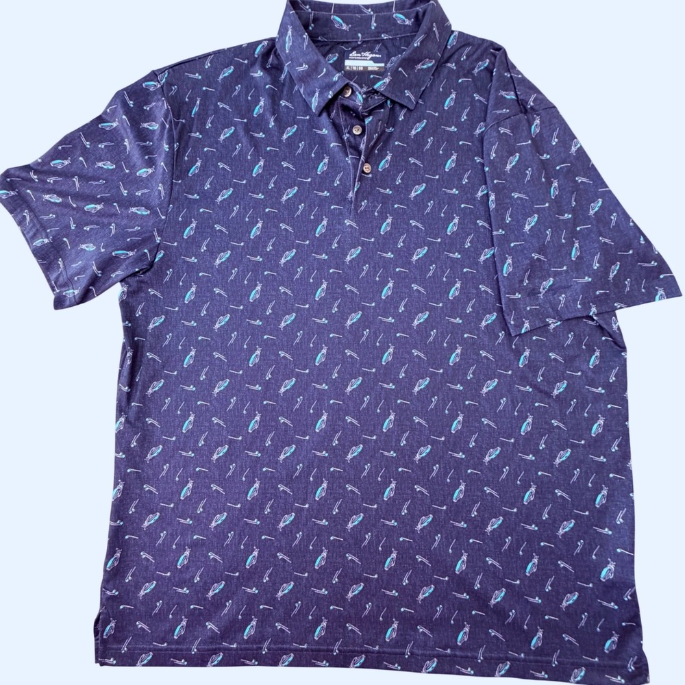 Ben Hogan Mens XL Performance Golf Polo Shirt Navy Blue Golf Bag Print WT5235 - Picture 1 of 8